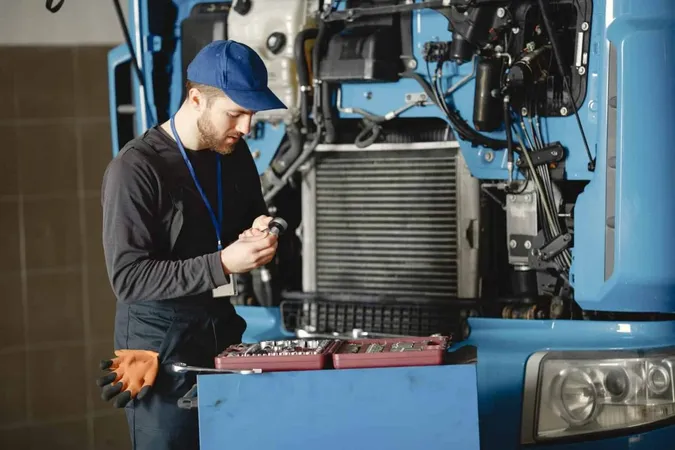 Men Repair Truck Man Teaches Repair Car Two Men Uniform X - Truck and Coach Technician Certification study guide
