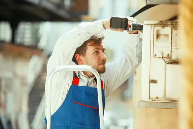 Hvac Technician Working Capacitor Part Condensing Unit X - Residential Air Conditioning Systems Mechanic Certification study guide