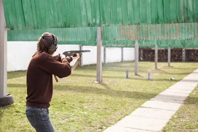 Young Man Shoots Metal Flags Targets Firearms Pumpaction Shotgun - Act 235 Lethal Weapons Training Certification study guide