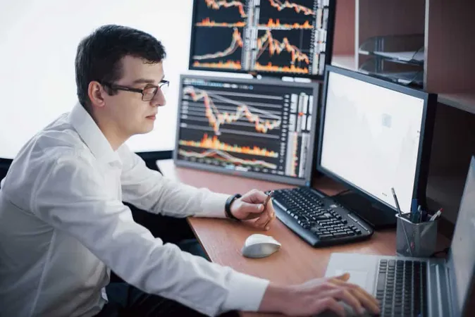 Stockbroker Shirt Is Working Monitoring Room With Display Screens Exchange Trading Forex Finance Graphic Concept Businessmen Trading Stocks Online X - Certified Bitcoin Professional study guide