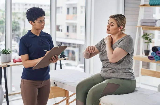 Physiotherapy Shoulder Pain Woman Consulting Injury Wellness Osteoporosis Chiropractor Checklist Clipboard Client Explaining Physiotherapist Rehabilitation Service Help X - Certified Health Coach study guide