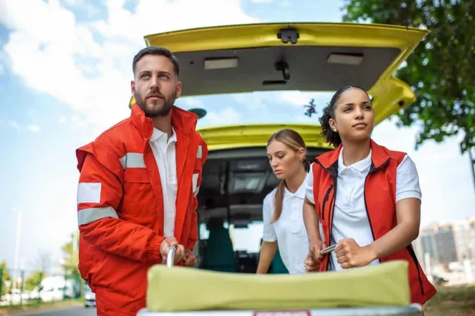 Young Paramedics Moving Ambulance Stretcher From Car Hurry Paramedics Uniform Taking Stretcher Out Ambulance Car X - Certified Paramedic Response study guide