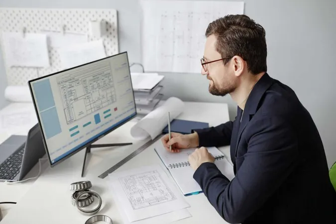 High Angle Portrait Bearded Male Engineer Using Computer Workplace Designing Blueprints Office 2 X - Certified Pega System Architect study guide