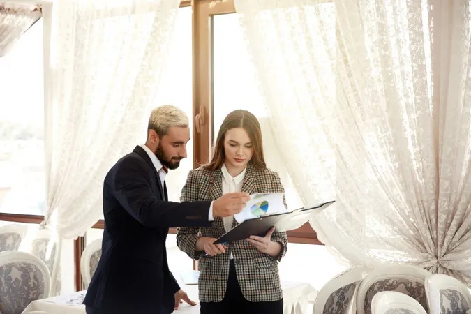Handsome Man Brunette Woman Are Looking Diagramme Being Light Room X - Event Marketing Certification study guide