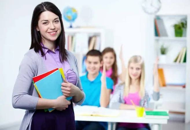 Happy Teacher With Students Background X - Gwinnett County Public Schools – Teacher Certification study guide