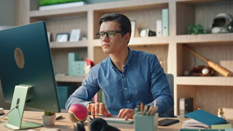 Thoughtful Freelancer Texting Computer Working Office Closeup Man Chatting X - Marketing Officer Certification study guide