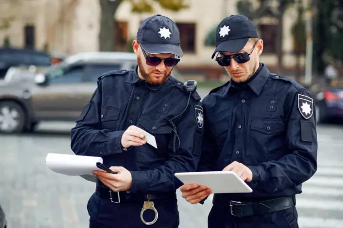 Two Male Police Officers Inspect - New Jersey Law Enforcement Exam study guide