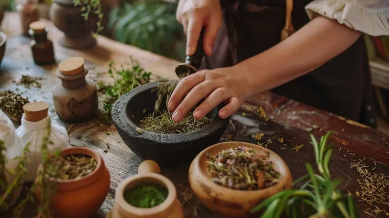 Cropped View Herbalist Grinding Fresh Herbs X - Registered Herbalist study guide