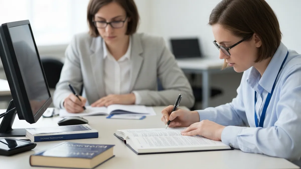 Professional candidate completing Prometric exam successfully at testing center for healthcare finance IT or government professional certification